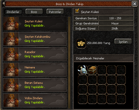 Zindan & Boss Takip Penceresi